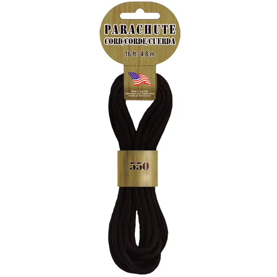 4.8 mm Black Nylon Paracord - 16 feet