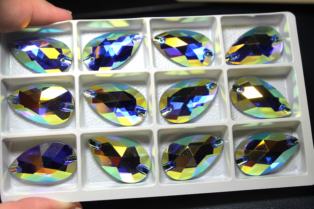 17x28mm (1 pr) SuperShine Dark Indigo Glass AB Teardrop Rhinestones - C216