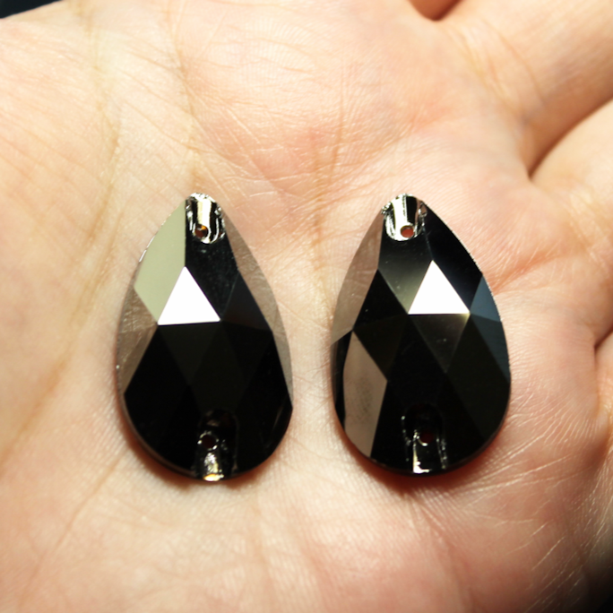 17x28mm (1 pr) Hematite Glass Teardrop Rhinestone - C155
