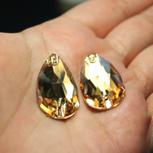 17x28mm (1 pr) Golden Shadow Glass Teardrop Rhinestone - C156