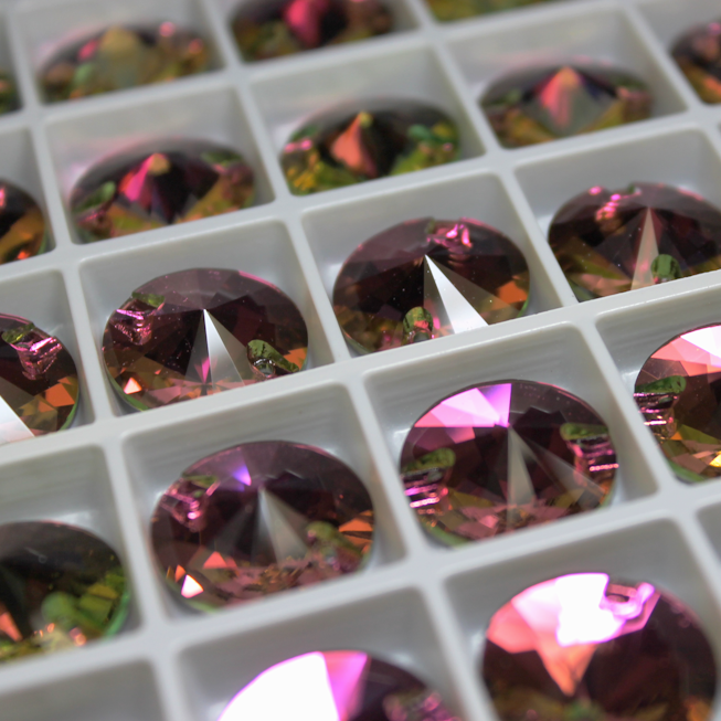 18mm (1 pr) Golden Rose Glass Rivoli Rhinestone - C164