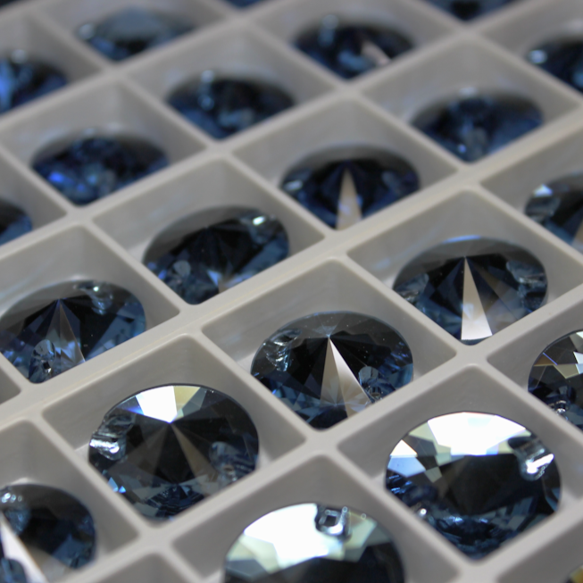 18mm (1 pr) Aquamarine Glass Rivoli Rhinestone - C168