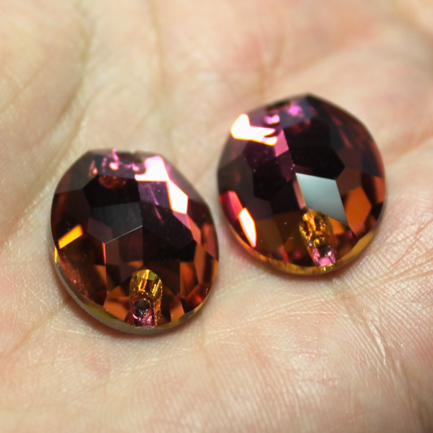 17x24mm (1 pr) Golden Rose Glass Oval Rhinestones - C188