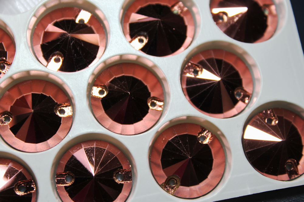18mm (1 pr) Glass Rose Gold Round Rhinestone - C190