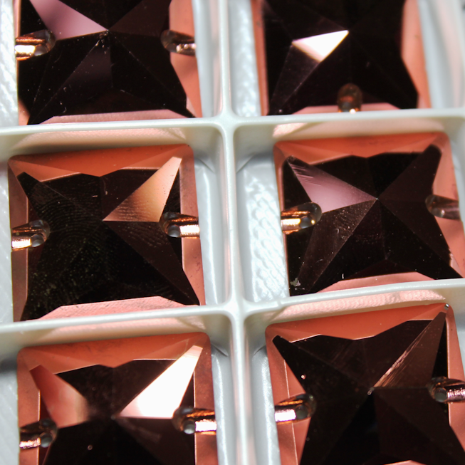 22mm (1 pr) Glass Rose Gold Square Rhinestone - C191