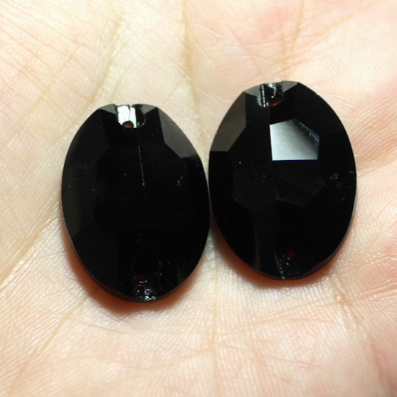 17x24mm (1 pr) Glass Black Oval Rhinestones - C193
