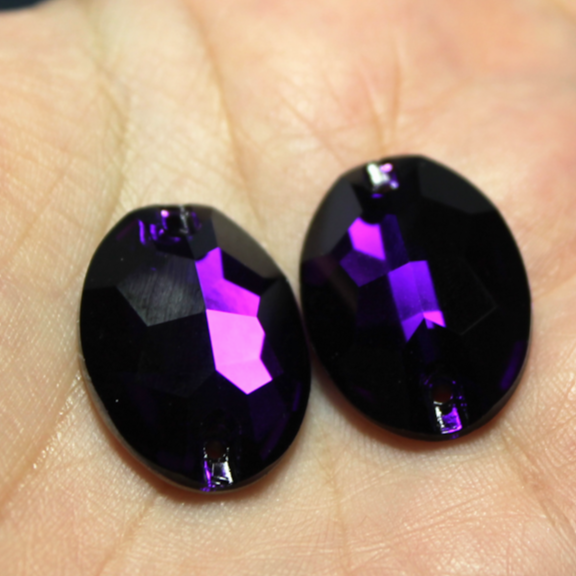 17x24mm (1 pr) Purple Velvet Glass Oval Rhinestones - C195