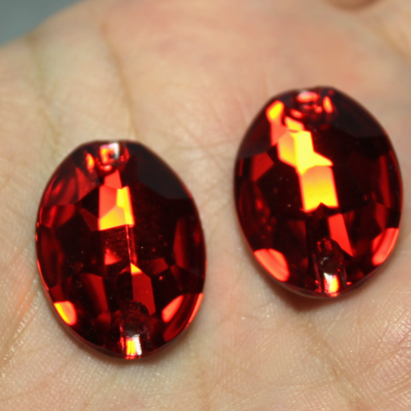 17x24mm (1 pr) Light Siam Glass Oval Rhinestones - C197