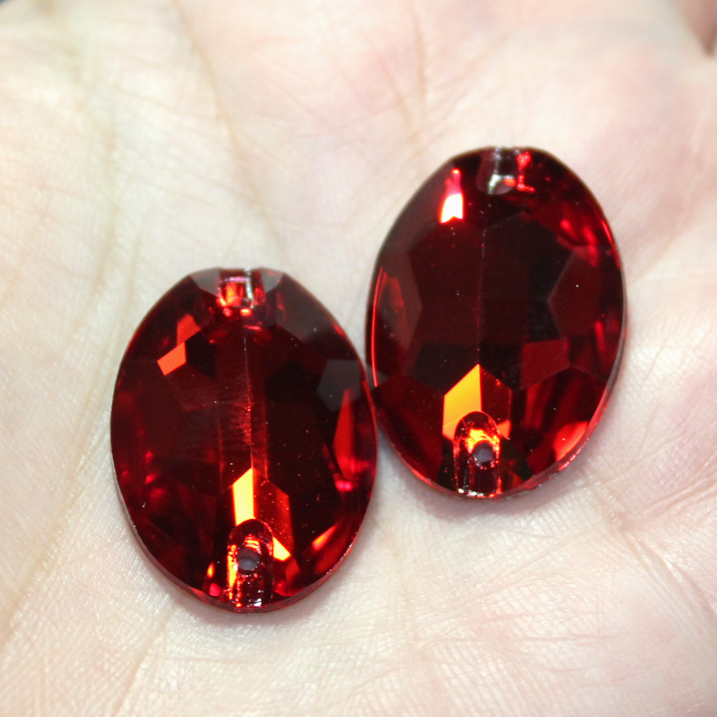 17x24mm (1 pr) Siam Ruby Glass Oval Rhinestones - C199