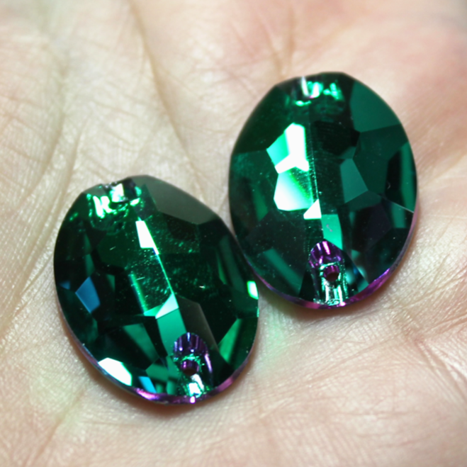 17x24mm (1 pr) Emerald Velvet Glass Oval Rhinestones - C201