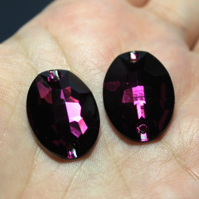 17x24mm (1 pr) Amethyst Glass Oval Rhinestones - C204