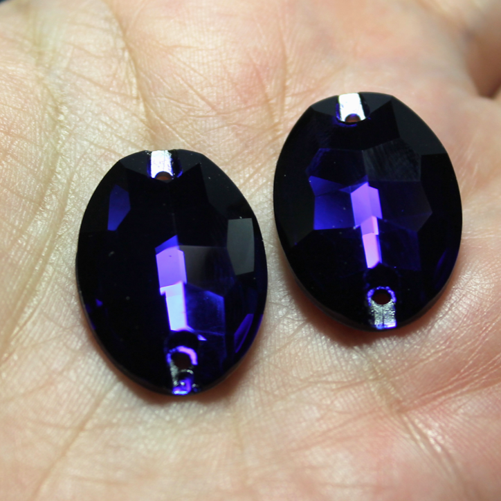 17x24mm (1 pr) Indigo Glass Oval Rhinestones - C205