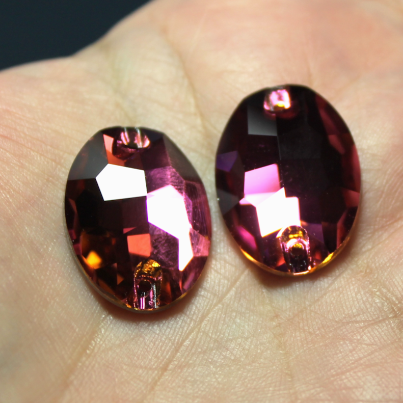 17x24mm (1 pr) Fuchsia Glass Oval Rhinestones - C206