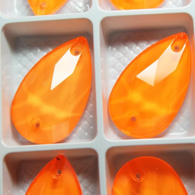 17x28mm (1 pr) Neon/Black Light Sensitive Orange Glass Teardrop Rhinestones - C209