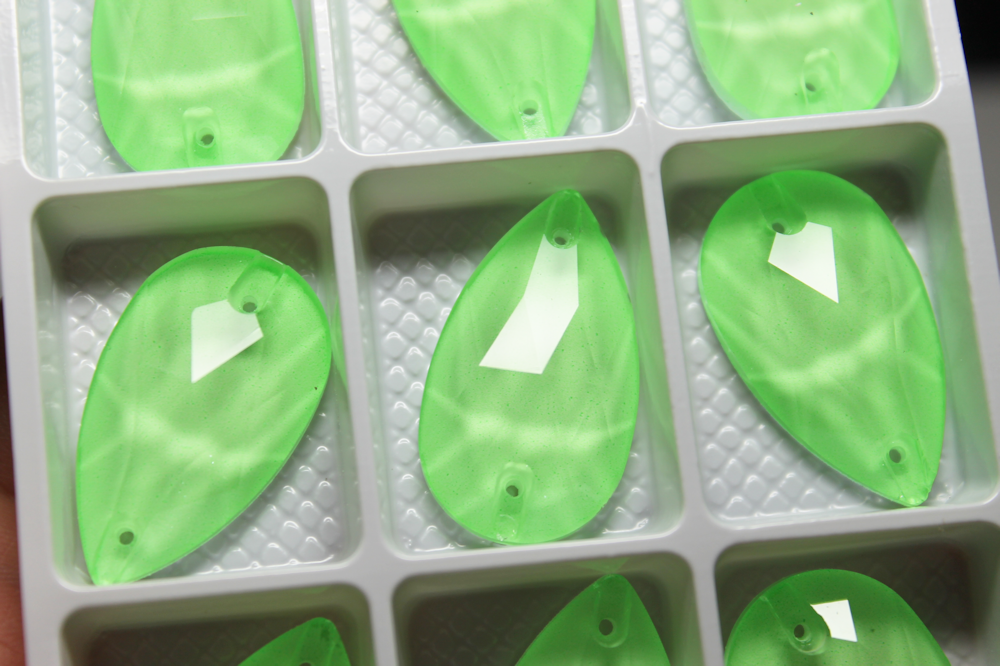 17x28mm (1 pr) Neon/Black Light Sensitive Limeade Glass Teardrop Rhinestone - C210