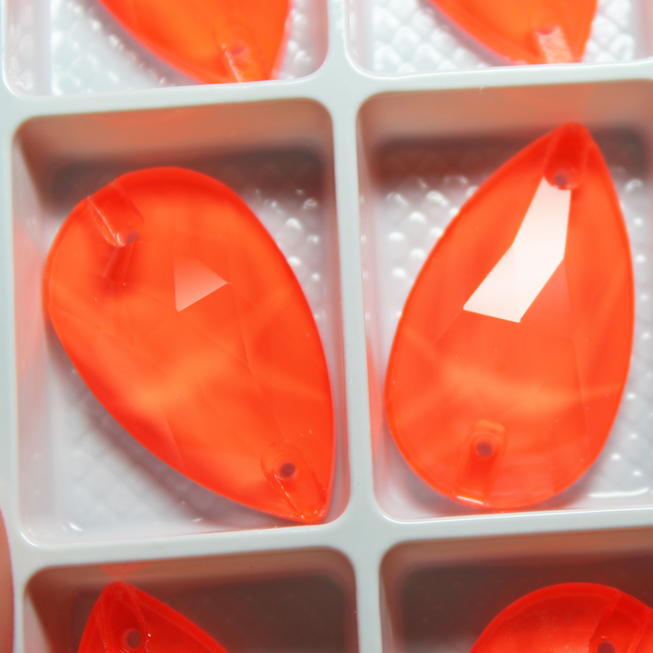 17x28mm (1 pr) Neon/Black Light Sensitive Flamingo Glass Teardrop Rhinestones - C211