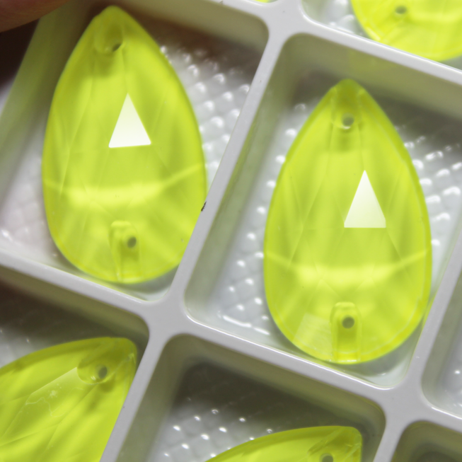 17x28mm (1 pr) Neon/Black Light Sensitive Lemonade Glass Teardrop Rhinestones - C213
