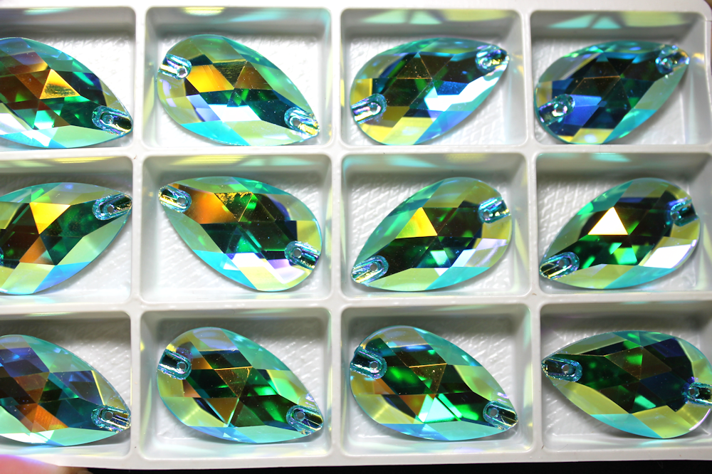 17x28mm (1 pr) SuperShine Aquamarine Glass AB Teardrop Rhinestones - C215