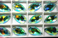 17x28mm  (1 pr) SuperShine Aquamarine Glass AB Teardrop Rhinestones  - C215
