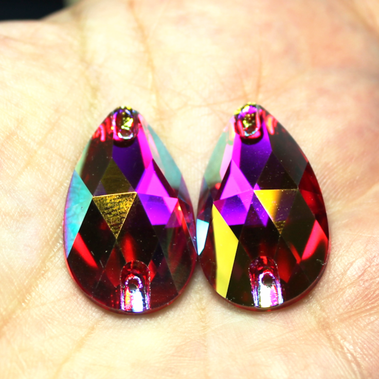 17x28mm (1 pr) SuperShine Fuchsia Glass AB Teardrop Rhinestones - C218