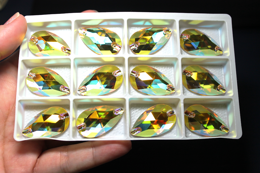17x28mm (1 pr) SuperShine Light Topaz Glass AB Teardrop Rhinestones - C219