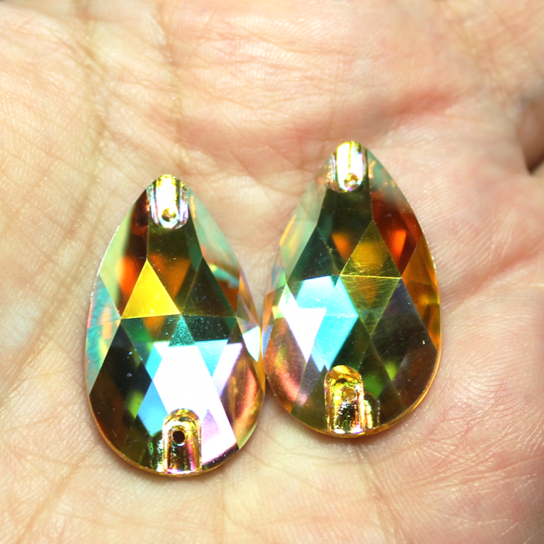17x28mm (1 pr) SuperShine Light Topaz Glass AB Teardrop Rhinestones - C219