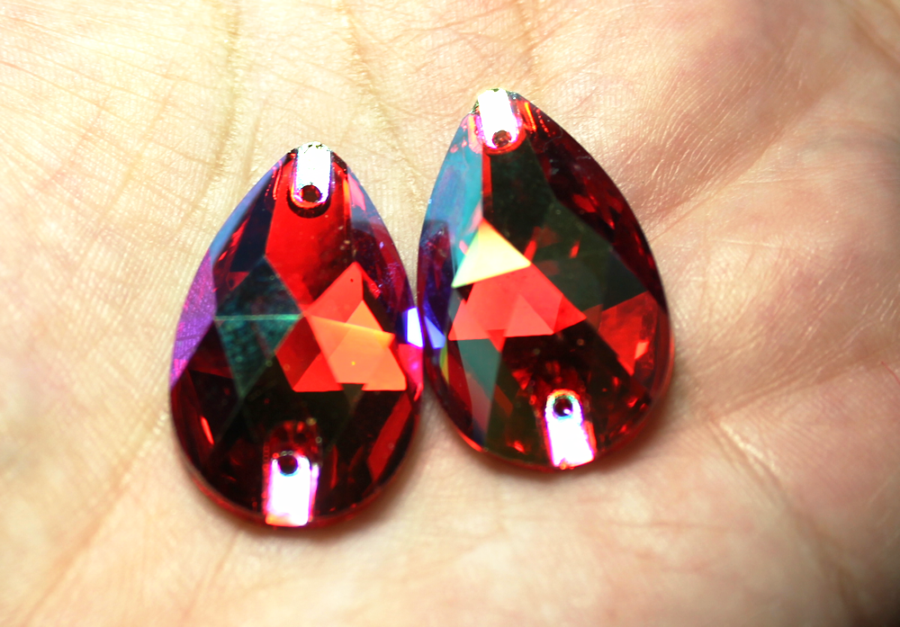 17x28mm (1 pr) SuperShine Siam Red Glass AB Teardrop Rhinestones - C220