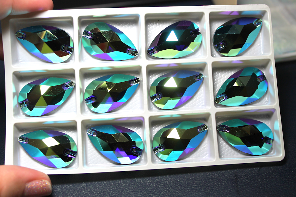 17x28mm (1 pr) SuperShine Capri Glass AB Teardrop Rhinestones - C221