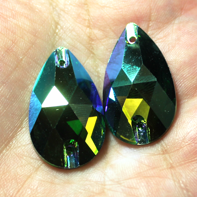 17x28mm (1 pr) SuperShine Black Glass AB Teardrop Rhinestones - C222