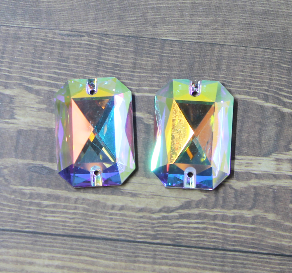 20x28mm (1 pr) Clear Glass Emerald Cut AB Rhinestone - C150