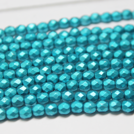 6mm Czech Shield Fire Polished Round Metallic Luster Turquoise - F605