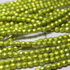 6mm Czech Fire Polished Round Metallic Luster Electric Green - F608