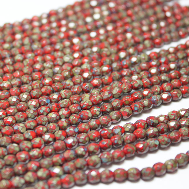 6mm Czech Fire Polished Round Red Travertine - F612