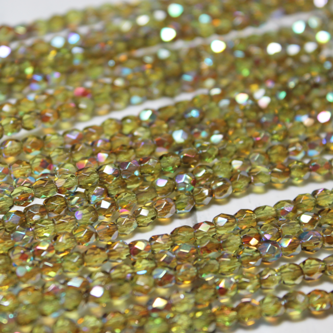 6mm Czech Fire Polished Round Olive Brown Rainbow - F617