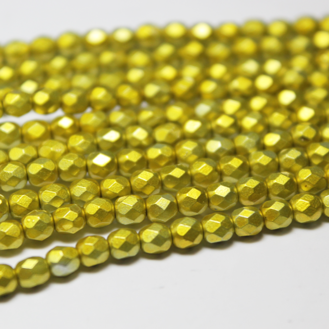 4mm Czech Fire Polished Round Metallic Luster yellow Gold - F419