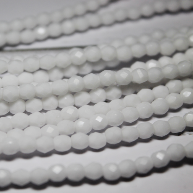 (50pc) 4mm Czech Fire Polished Round Opaque Chalk White - F420