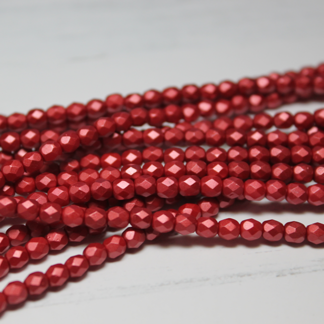 4mm Czech Fire Polished Round Pastel Dark Coral (40 pcs) - F462