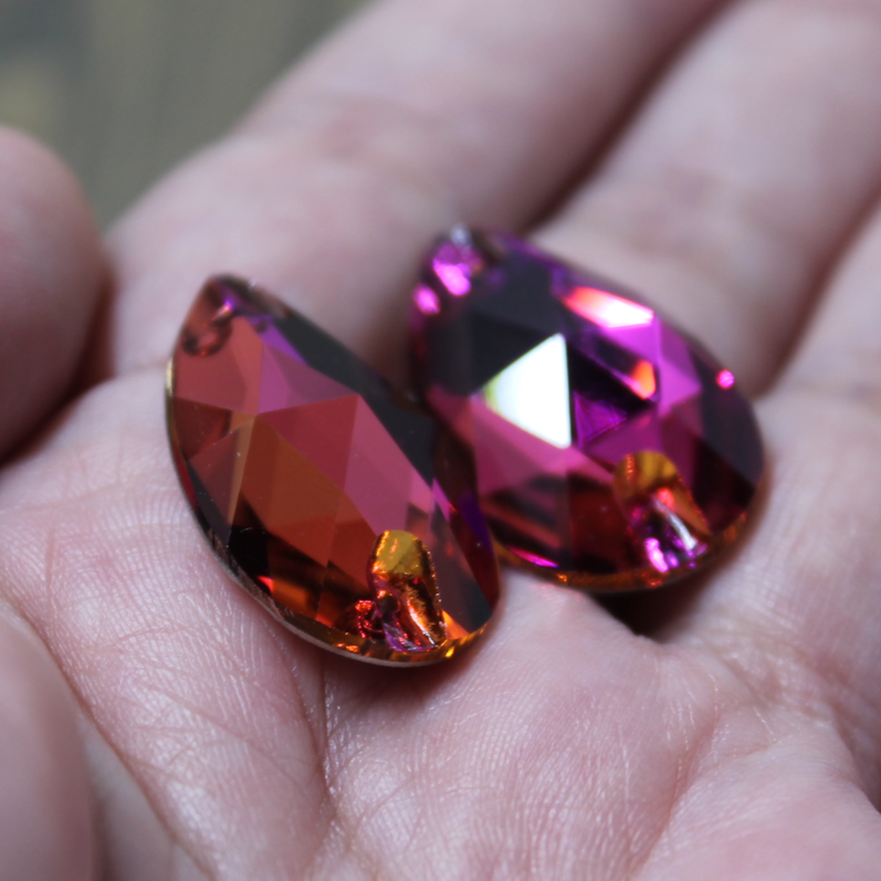 17x28mm (1 pr) Fuchsia Glass Teardrop Rhinestone - C144