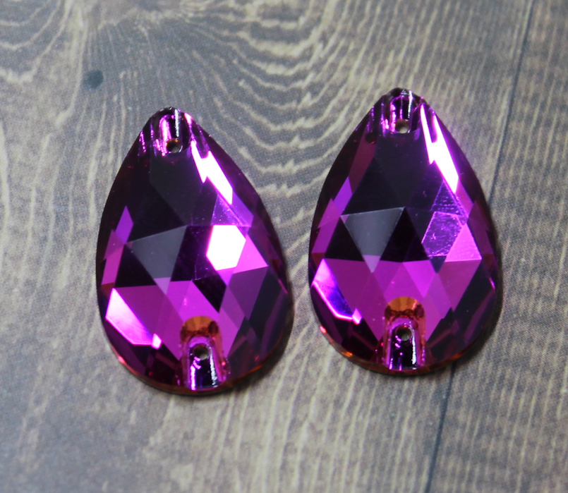 17x28mm (1 pr) Fuchsia Glass Teardrop Rhinestone - C144