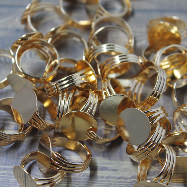 Gold Plated Adjustable Ring Blanks, 4 pieces - RB2