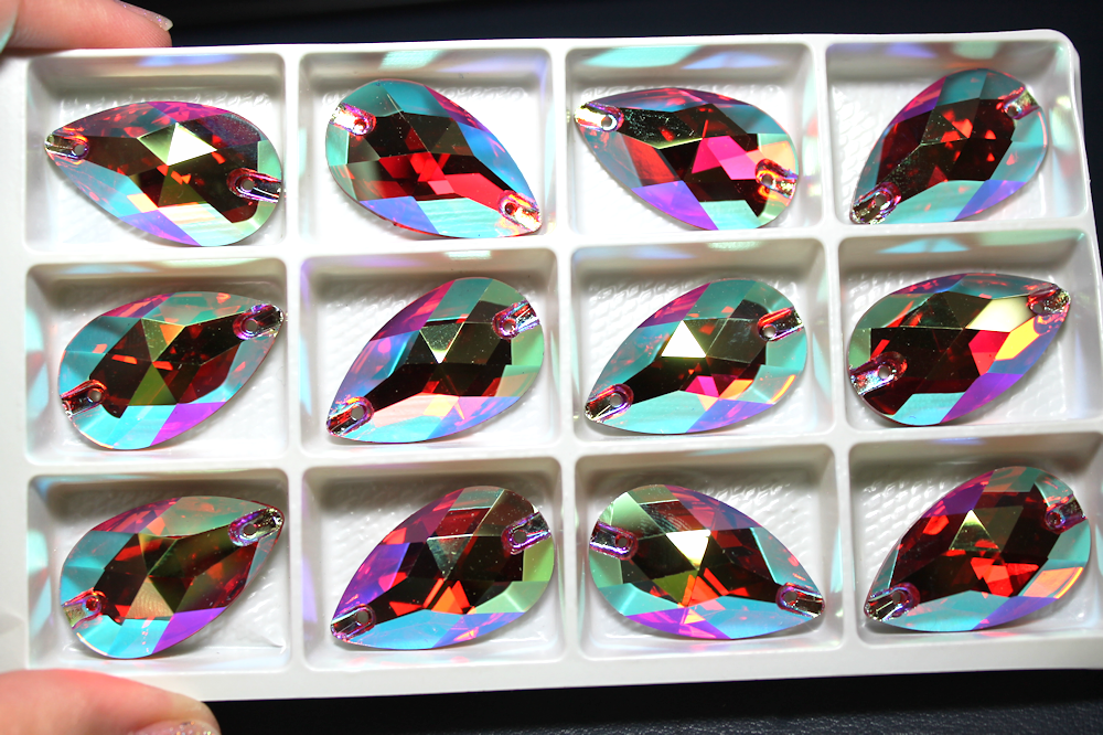 17x28mm (1 pr) SuperShine Hyacinth Glass AB Teardrop Rhinestones - C214