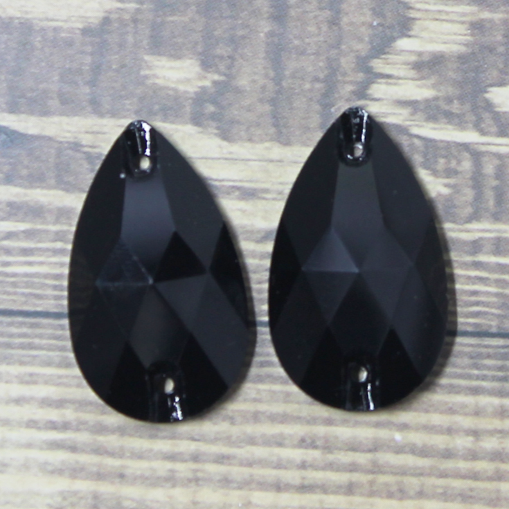 17x28mm (1 pr) Black Glass Teardrop Rhinestone - C147