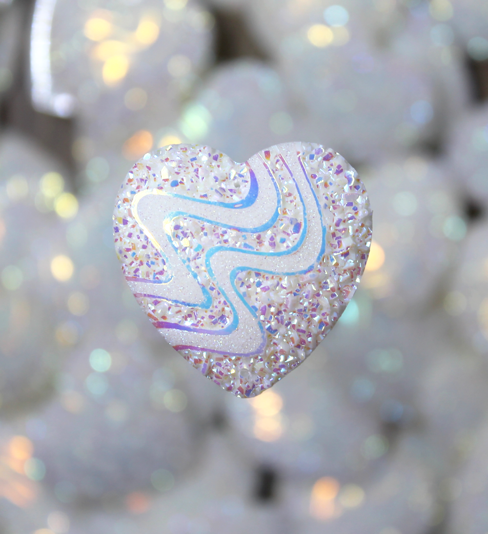 White AB Druzy Heart Resin sew on Gems - S168