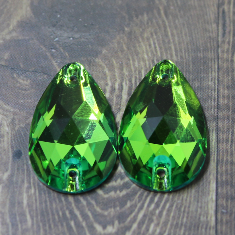 17x28mm (1 pr) Peridot Glass Teardrop Rhinestone - C140