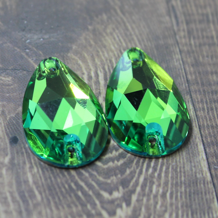 17x28mm (1 pr) Peridot Glass Teardrop Rhinestone - C140