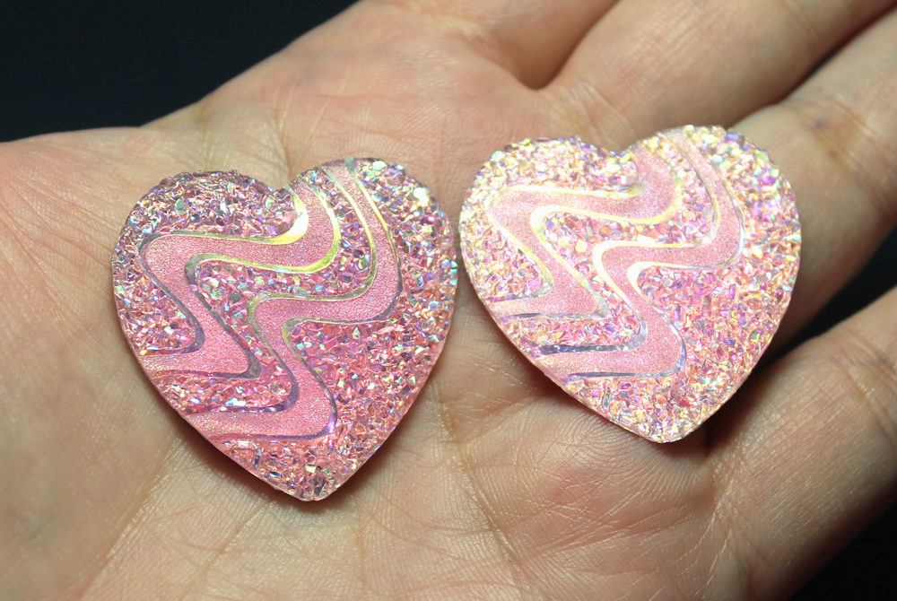 Pink Druzy Heart AB sew on Gems - S133