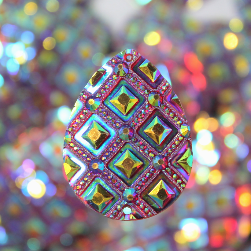 Red AB Studded Teardrop sew on Gems - S176