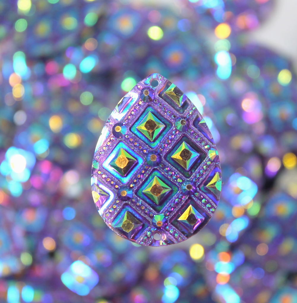 Purple AB Studded Teardrop sew on Gems - S4