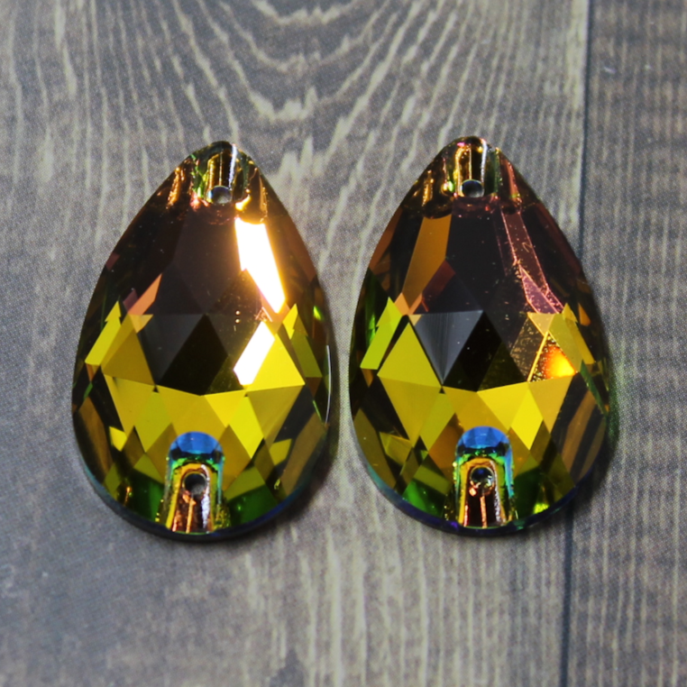 17x28mm (1 pr) Rainbow Volcano Glass Teardrop Rhinestone - C139