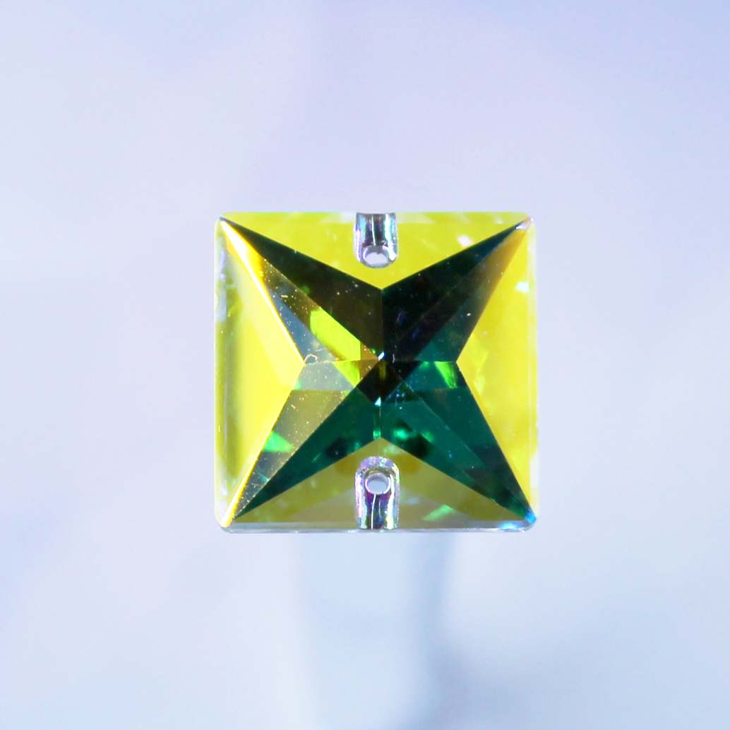 22mm (1 pr) Square Glass AB Rhinestone - C136
